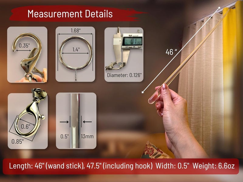 OooWow 46 inch (4 Pack) Steel Cap Acrylic Curtain Pull Wand - 2 inches shy of 48 inch - Versatile Curtain Wand - Invisible Drapery Wand - Clear Drapery Pull Rod (46 Inch) - Image 3
